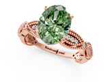 Rose gold Fancy Green Oval  Solitaire Milgrain Diamond Engagement Ring with Bezel and Marquise Band_149