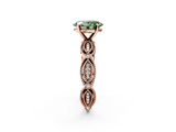 Rose gold Fancy Green Oval  Solitaire Milgrain Diamond Engagement Ring with Bezel and Marquise Band_150