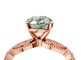 Rose gold Fancy Green Oval  Solitaire Milgrain Diamond Engagement Ring with Bezel and Marquise Band_152