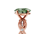 Rose gold Fancy Green Oval  Solitaire Milgrain Diamond Engagement Ring with Bezel and Marquise Band_153