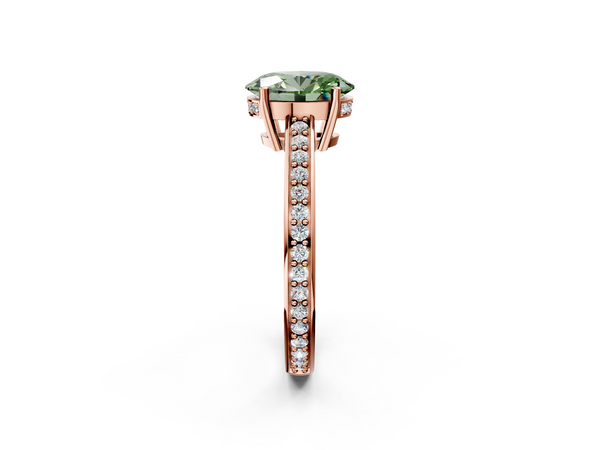 Rose gold Fancy Green Oval  Solitaire Pavé Band Prong Setting Ring