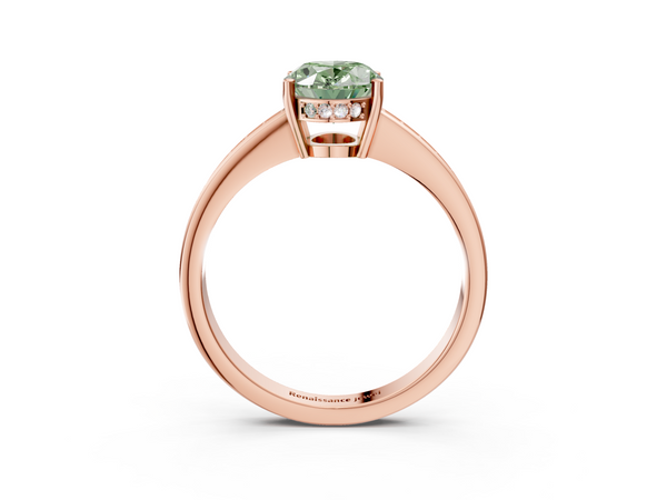 Rose gold Fancy Green Oval  Solitaire Pavé Band Prong Setting Ring