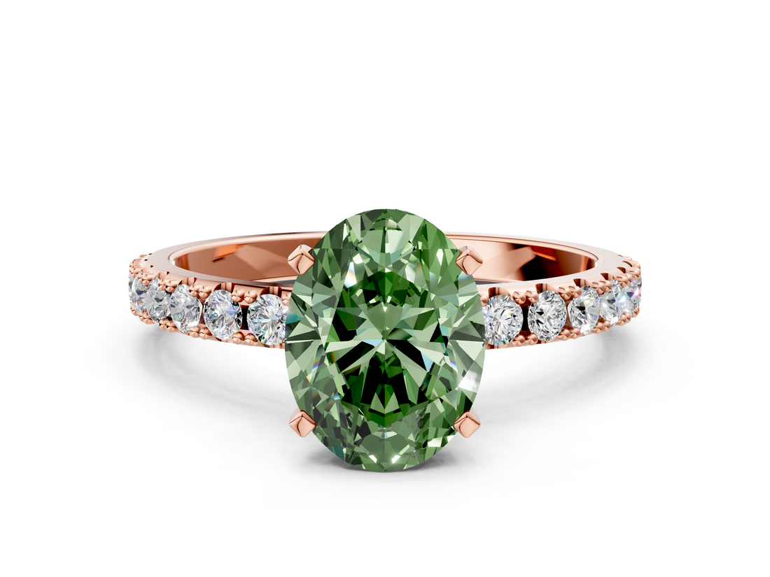 Rose gold Fancy Green Oval  Solitaire Pavé Band with Four-Prong Setting_152