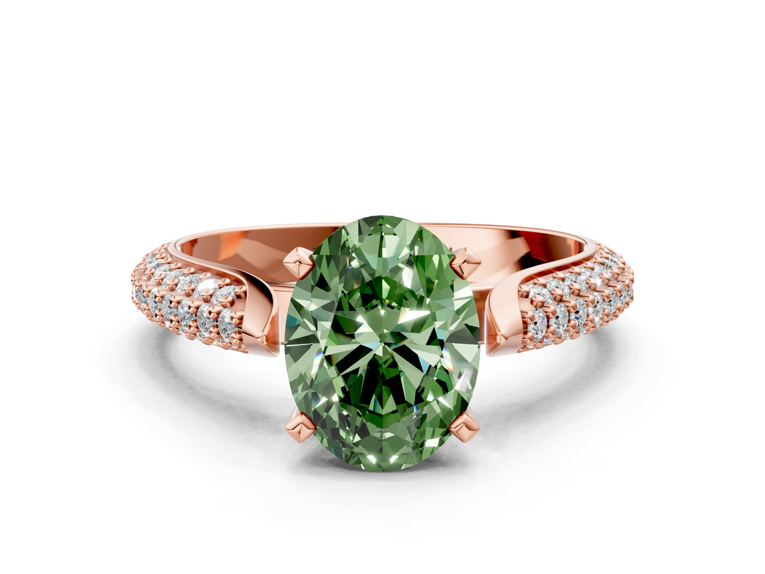 Rose gold Fancy Green Oval  Solitaire Pavé Diamond Engagement Ring with Four-Prong Setting_154