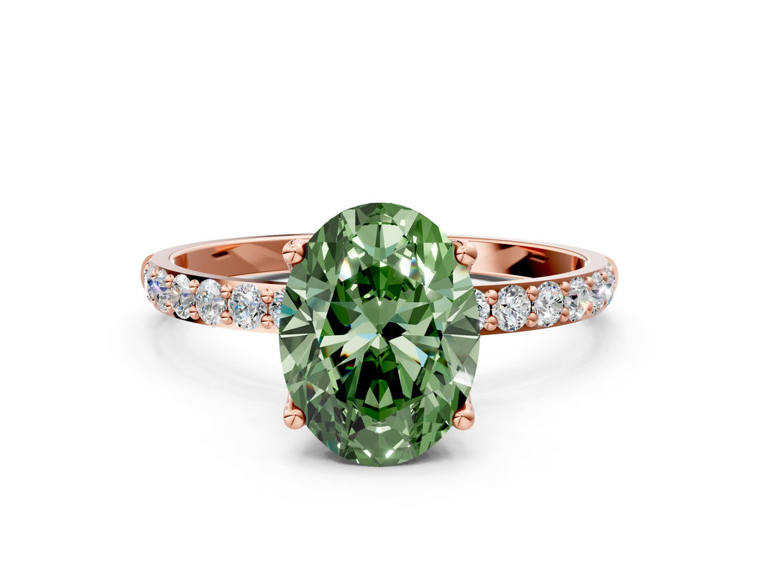 Rose gold Fancy Green Oval  Solitaire Pavé Diamond Engagement Ring with Four-Prong Setting_59