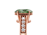 Rose gold Fancy Green Oval  Solitaire Pavé Diamond Milgrain Engagement Ring with Four-Prong Setting_8