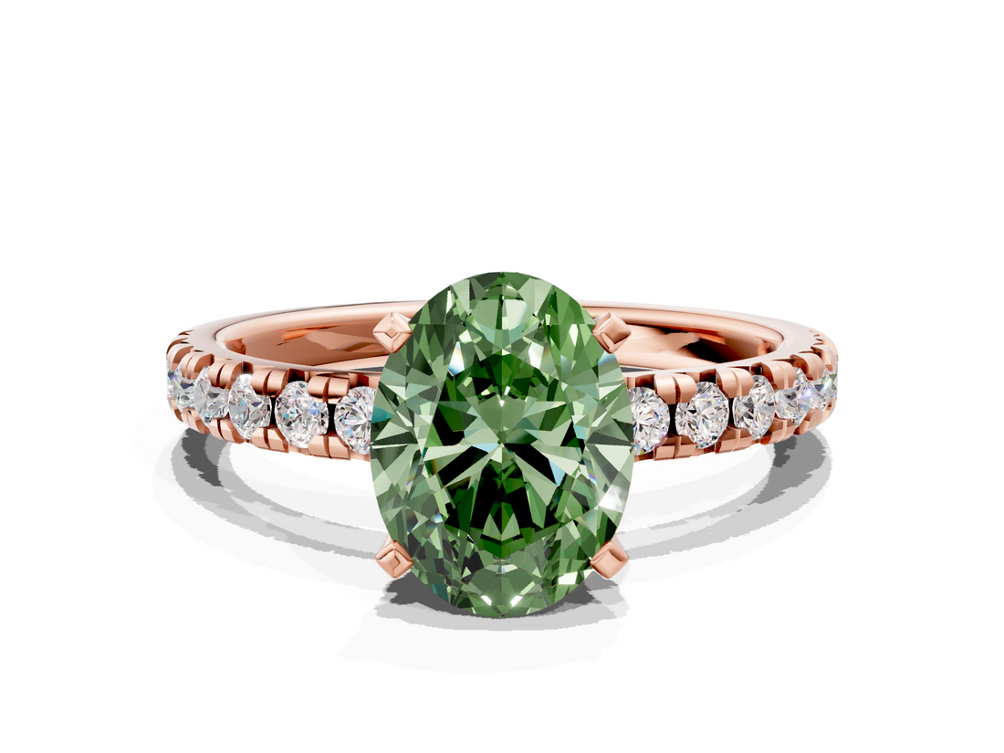 Rose gold Fancy Green Oval  Solitaire Pave Diamond Engagement Ring with Four-Prong Setting_331