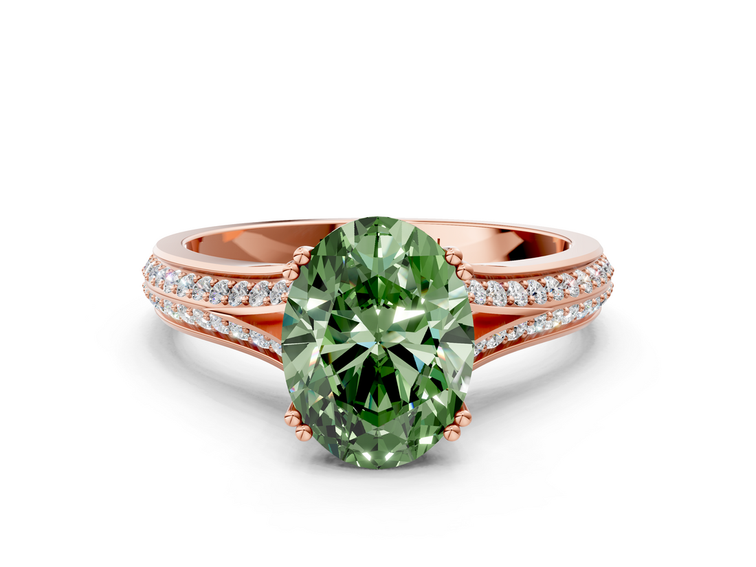 Rose gold Fancy Green Oval  Solitaire Pave Split Shank Engagement Ring with Six-Prong Setting_37