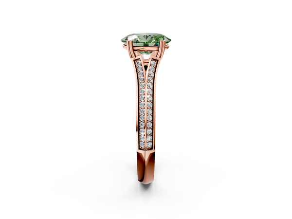 Rose gold Fancy Green Oval Cut Diamond Split Shank Engagement Ring with Pavé Band