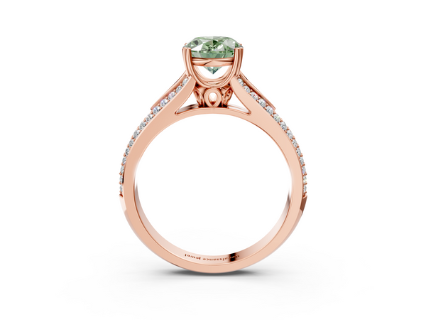 Rose gold Fancy Green Oval Cut Diamond Split Shank Engagement Ring with Pavé Band