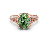 Rose gold Fancy Green Oval  Solitaire Pave Split Shank Ring with Four-Prong Setting_150