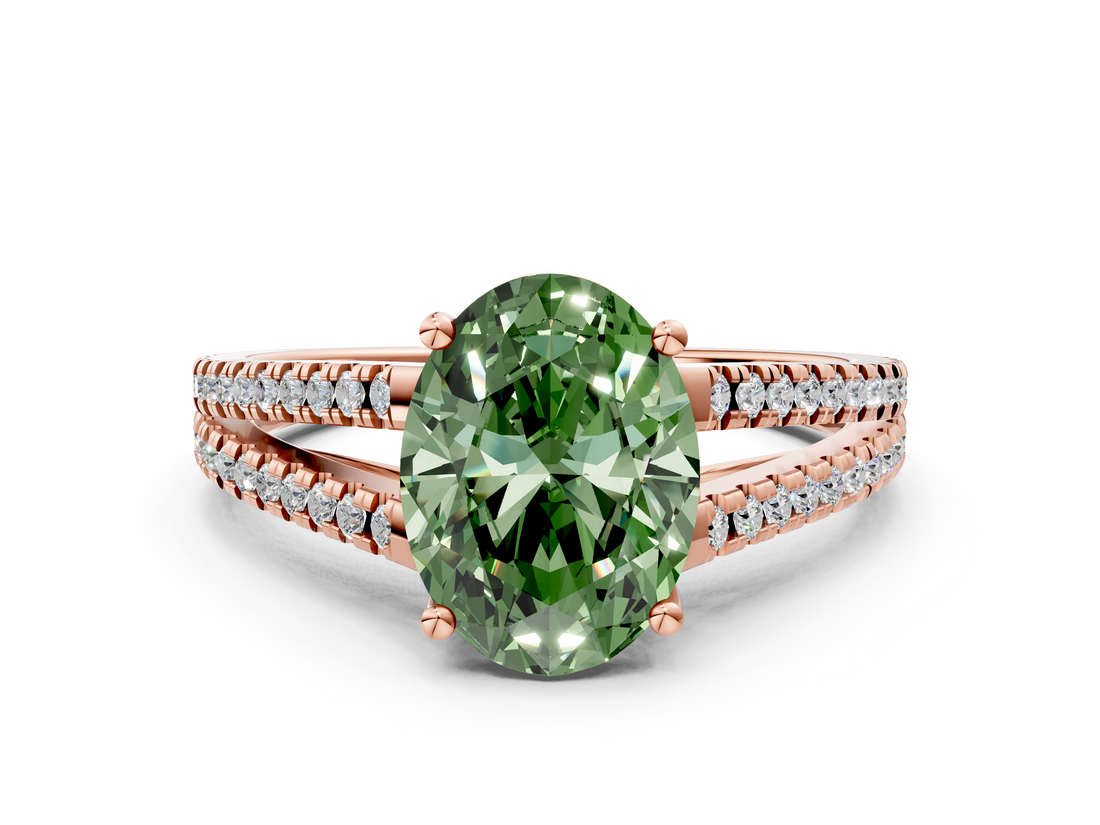 Rose gold Fancy Green Oval  Solitaire Split Shank Pavé Diamond Engagement Ring_370