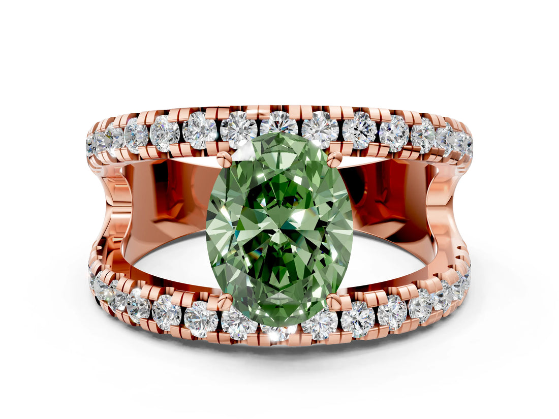 Rose gold Fancy Green Oval  Solitaire Split Shank Pave Diamond Ring_49
