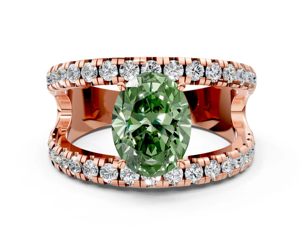 Rose gold Fancy Green Oval  Solitaire Split Shank Pave Diamond Ring
