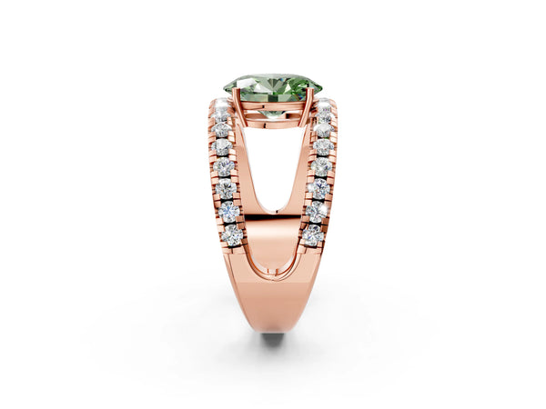 Rose gold Fancy Green Oval  Solitaire Split Shank Pave Diamond Ring