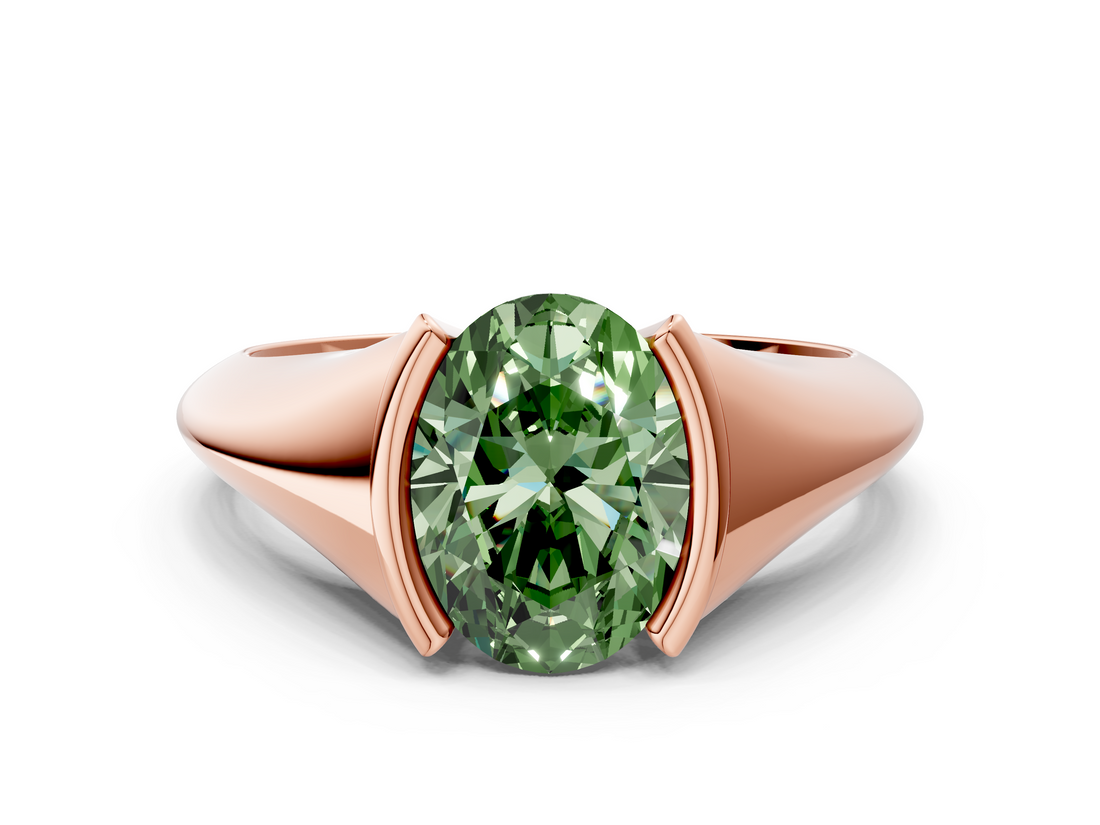 Rose gold Fancy Green Oval  Solitaire Tension Set Diamond Ring_20