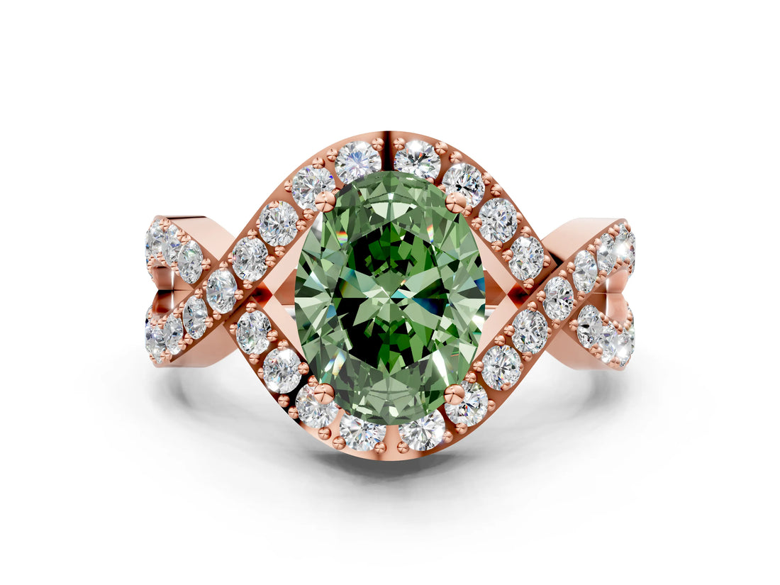 Rose gold Fancy Green Oval  Solitaire Twist Band Pavé Diamond Engagement Ring_32