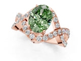 Rose gold Fancy Green Oval  Solitaire Twist Band Pavé Diamond Engagement Ring_33