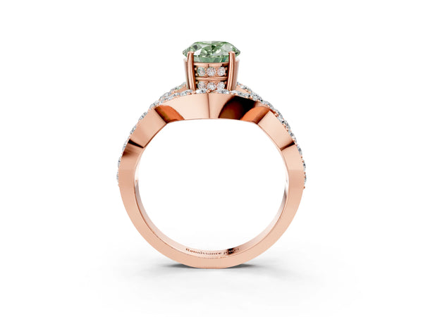 Rose Gold Oval Infinity Twist Engagement Ring Setting for Fancy Green Center with Pave Ribbons