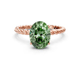 Rose gold Fancy Green Oval  Solitaire Twist Band Ring with Four-Prong Setting_68