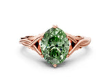 Rose gold Fancy Green Oval  Solitaire Twist Band Six-Prong Setting