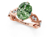 Rose gold Fancy Green Oval  Solitaire Twist Band with Leaf Prong Setting 1