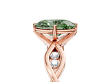 Rose gold Fancy Green Oval  Solitaire Twist Band with Leaf Prong Setting 5