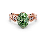 Rose gold Fancy Green Oval  Solitaire Twist Band with Leaf Prong Setting