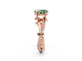 Rose gold Fancy Green Oval  Solitaire Twist Band with Pavé Accents and Four-Prong Setting_22