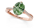 Rose gold Fancy Green Oval  Solitaire Twist Band with Pavé Diamonds and Four-Prong Setting_54