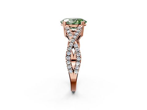 Rose gold Fancy Green Oval  Solitaire Twist Band with Pavé Setting and Four-Prong Setting_19