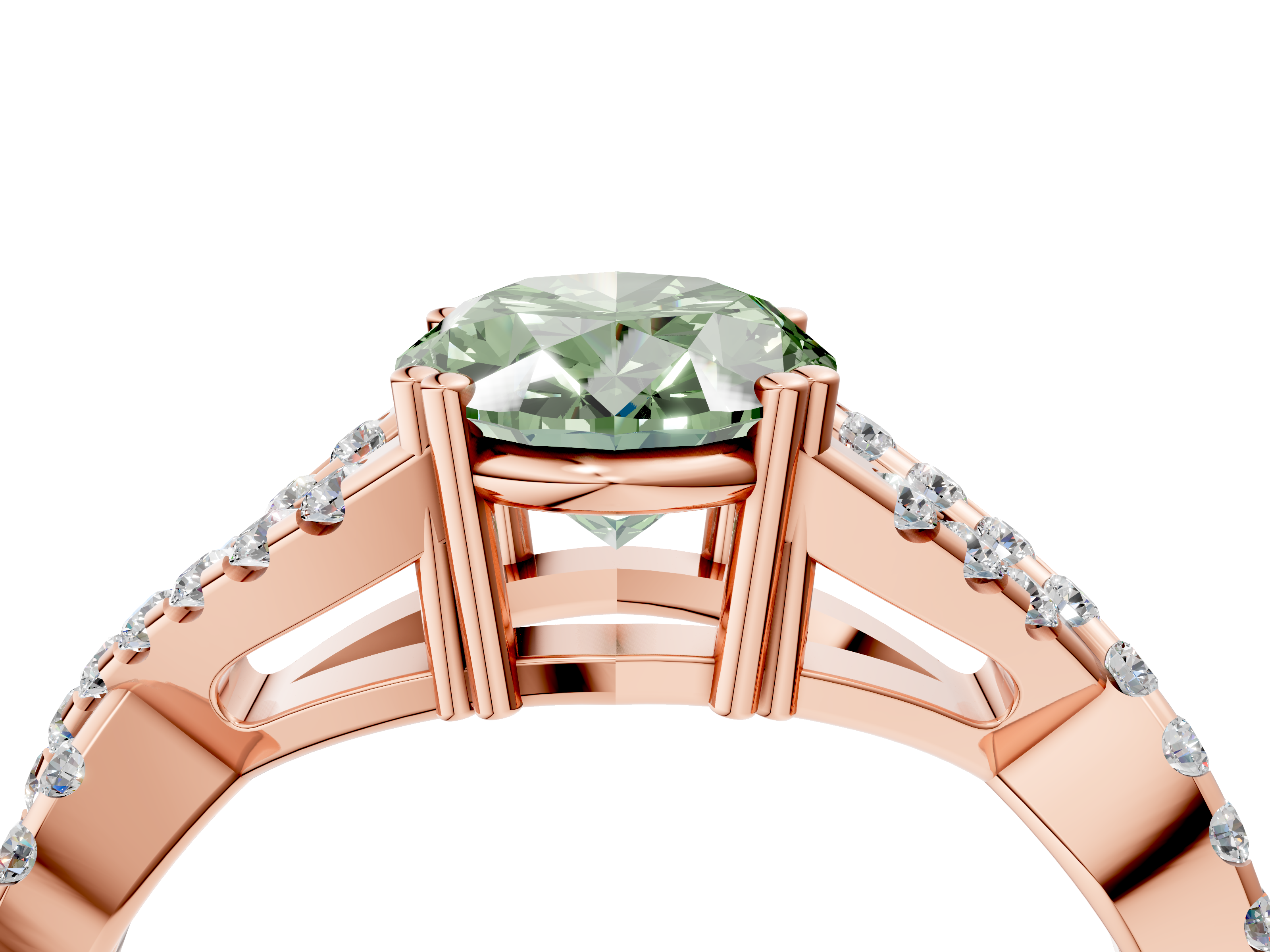 Rose gold Fancy Green Oval  Solitaire Twist Band with Pavé Setting and Four-Prong Setting_21