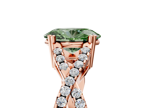 Rose gold Fancy Green Oval  Solitaire Twist Band with Pavé Setting and Four-Prong Setting_22