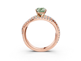 Rose gold Fancy Green Oval  Solitaire Twist Band with Pavé Setting and Four-Prong Setting_79