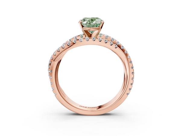 Rose gold Fancy Green Oval  Solitaire Twist Band with Pavé Setting and Four-Prong Setting