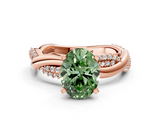 Rose gold Fancy Green Oval  Solitaire Twist Band with Pave Prong Setting_40