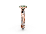 Rose gold Fancy Green Oval  Solitaire Twist Band with Pave Prong Setting_42
