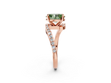 Rose gold Fancy Green Oval  Solitaire Twist Band with Pave Set Diamonds and Four-Prong Setting_151