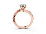 Rose gold Fancy Green Oval  Solitaire Twist Band with Pave Set Diamonds and Four-Prong Setting_152