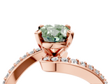 Rose gold Fancy Green Oval  Solitaire Twist Band with Pave Set Diamonds and Four-Prong Setting_153