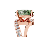 Rose gold Fancy Green Oval  Solitaire Twist Band with Pave Set Diamonds and Four-Prong Setting_154