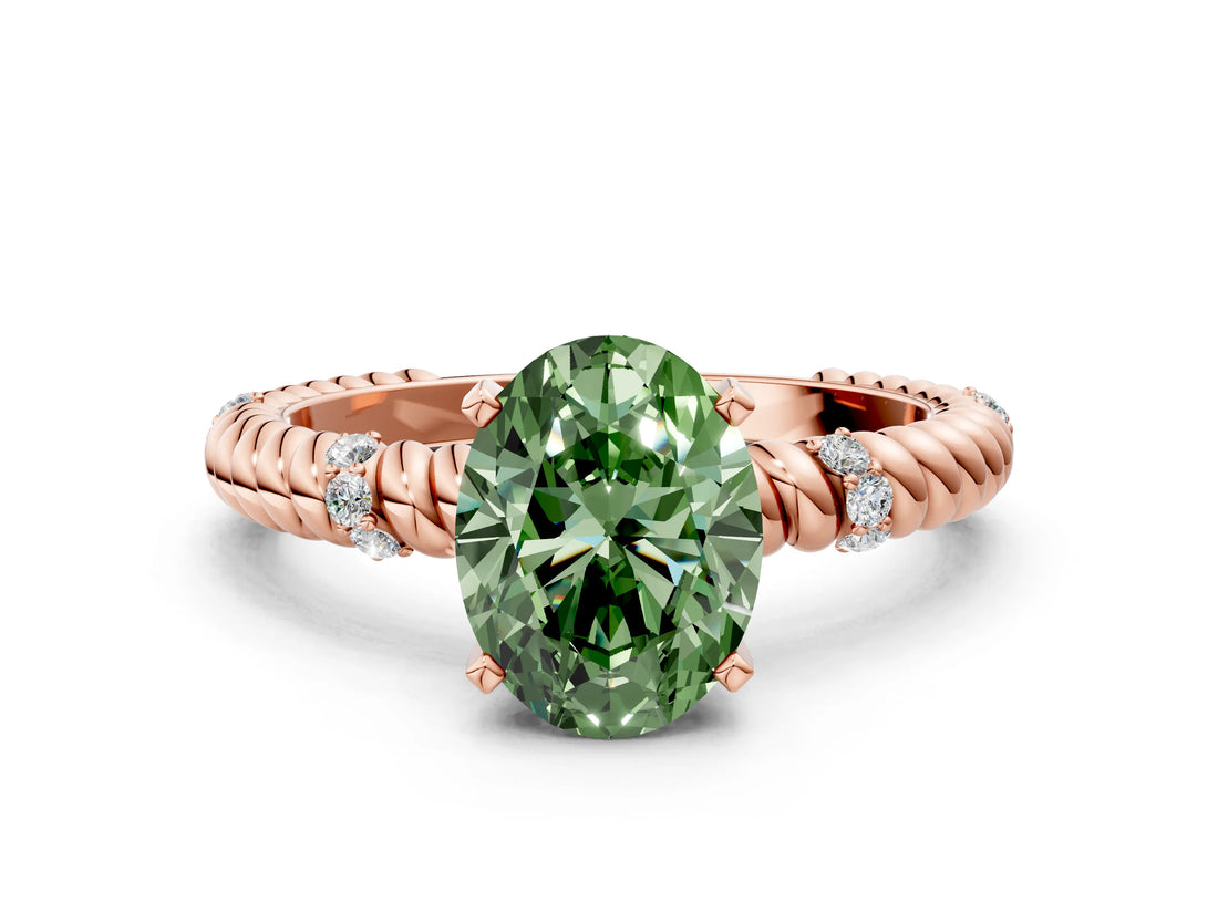 Rose gold Fancy Green Oval  Solitaire Twisted Band Prong Set Engagement Ring_61