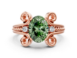 Rose gold Fancy Green Oval  Solitaire Twisted Band Scroll Prong Ring_3