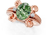 Rose gold Fancy Green Oval  Solitaire Twisted Band Scroll Prong Ring_4