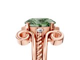 Rose gold Fancy Green Oval  Solitaire Twisted Band Scroll Prong Ring_8
