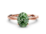 Rose gold Fancy Green Oval  Solitaire Twisted Band with Bead Prong Setting_390