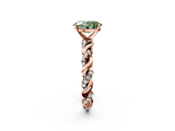 Rose gold Fancy Green Oval  Solitaire Twisted Band with Pavé Accents and Four-Prong Setting_5