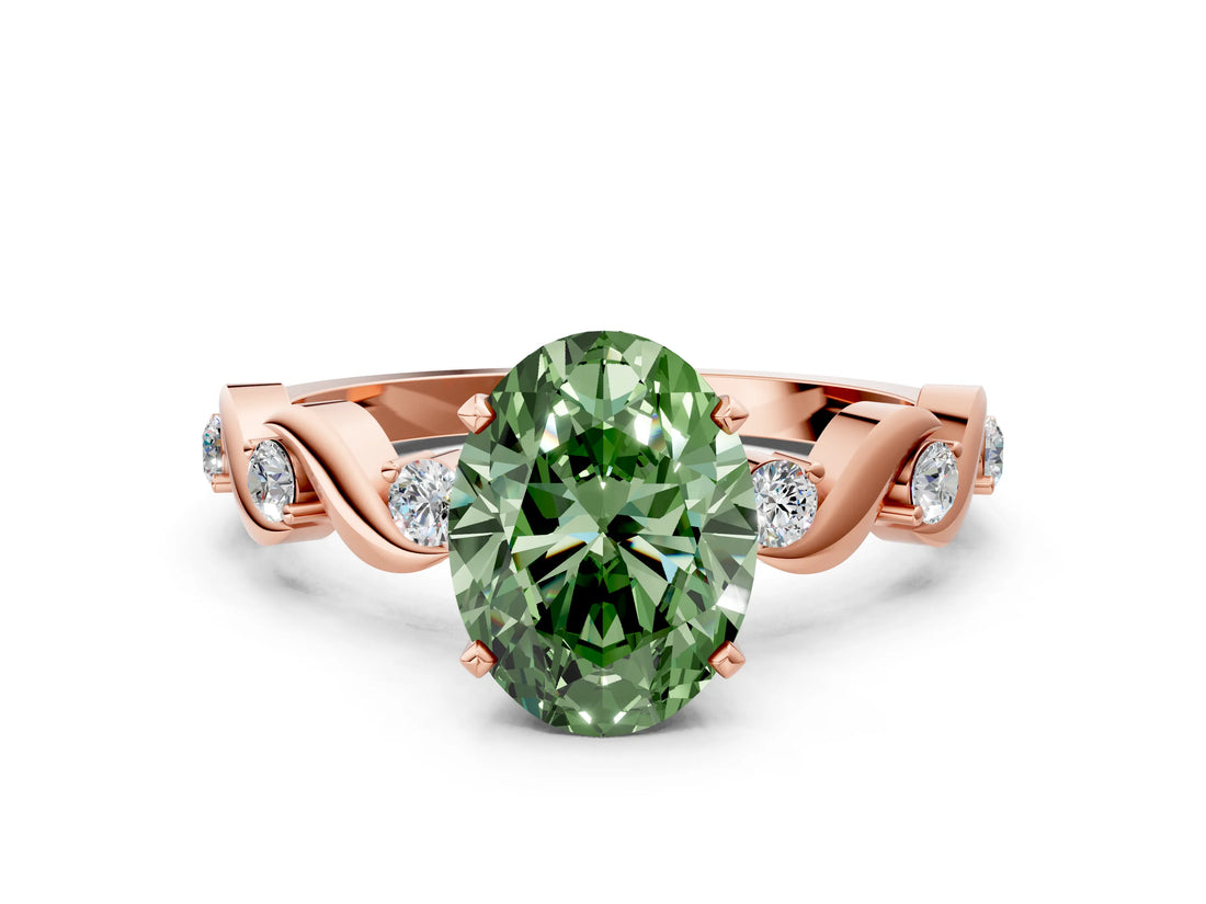 Rose gold Fancy Green Oval  Solitaire Twisted Band with Prong Setting