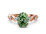 Rose gold Fancy Green Oval  Solitaire Twisted Band with Prong Setting