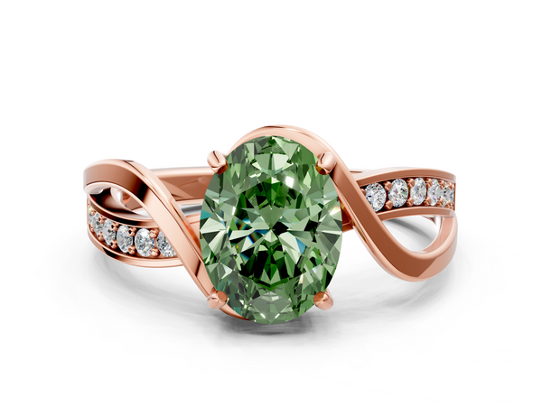 Rose gold Fancy Green Oval  Solitaire Twisted Band with Prong Setting